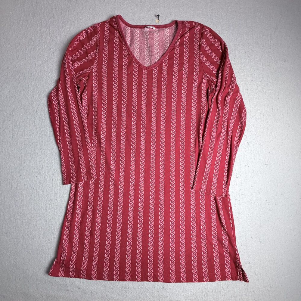 Women's Nautica XL Red Plaid Long Sleeve Sleep Gown Dress Swirls Pajama Lounge